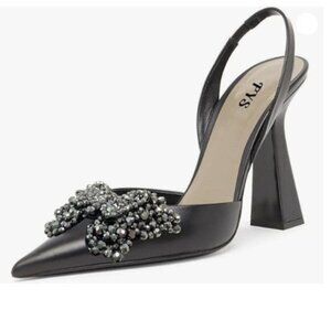 FYS Women Pointed Toe Slingback Sandals Pumps Butterfly Crystal Rhinestones
